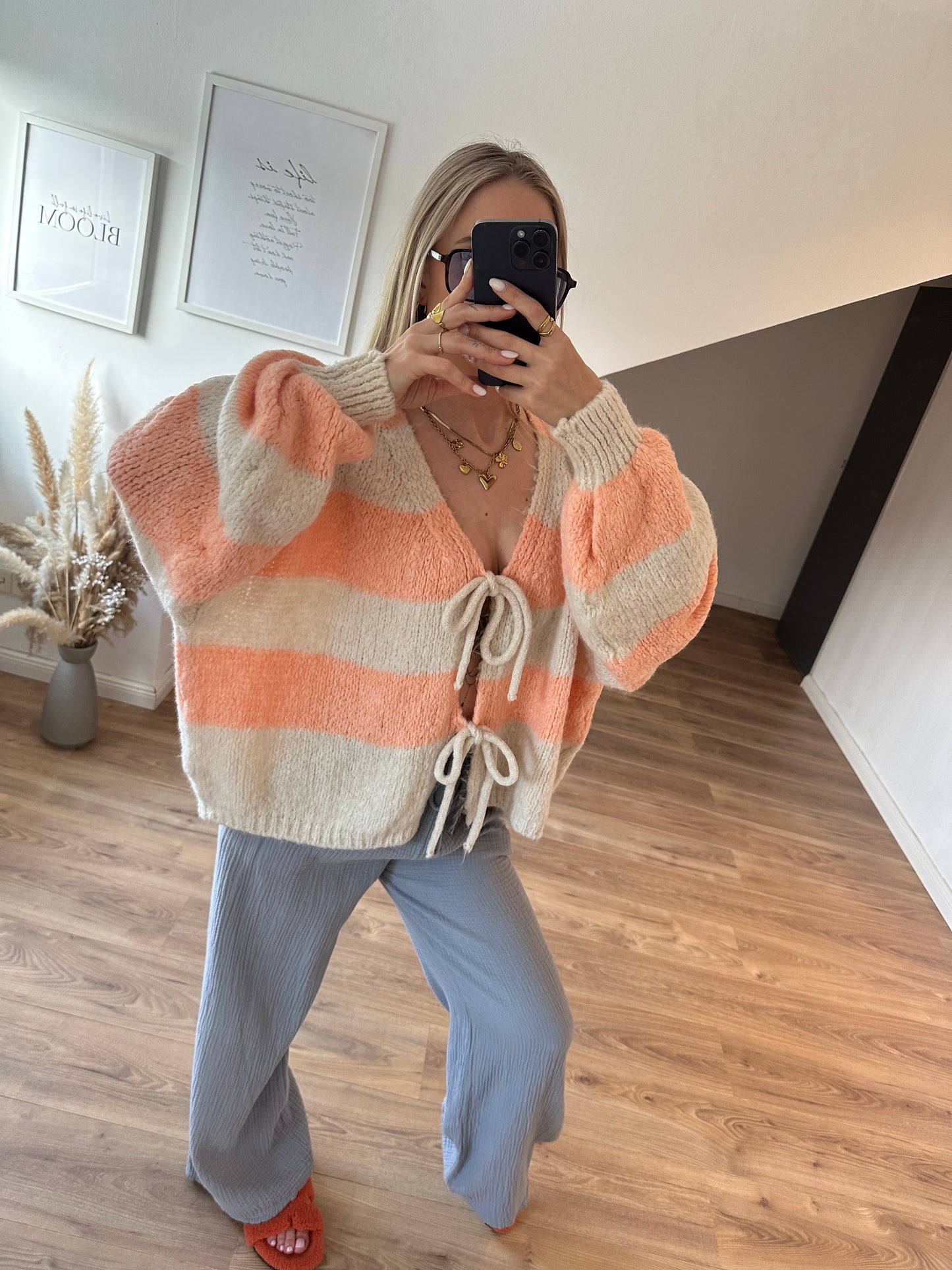 Knoten Cardigan "Leni" Streifi Türkis Beige
