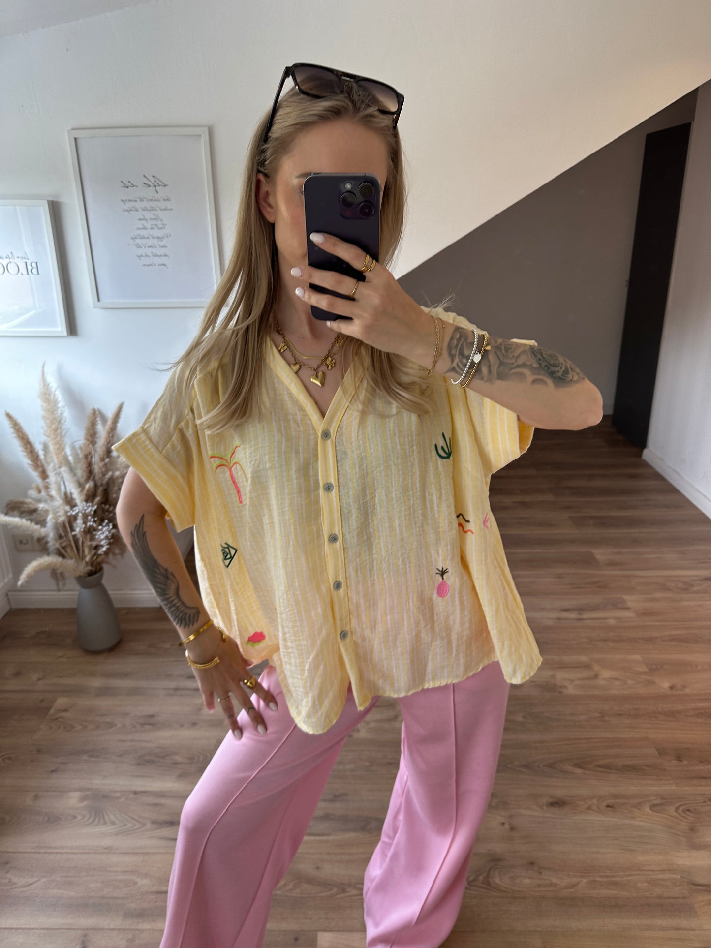 Kurzarm Bluse Beach Beige