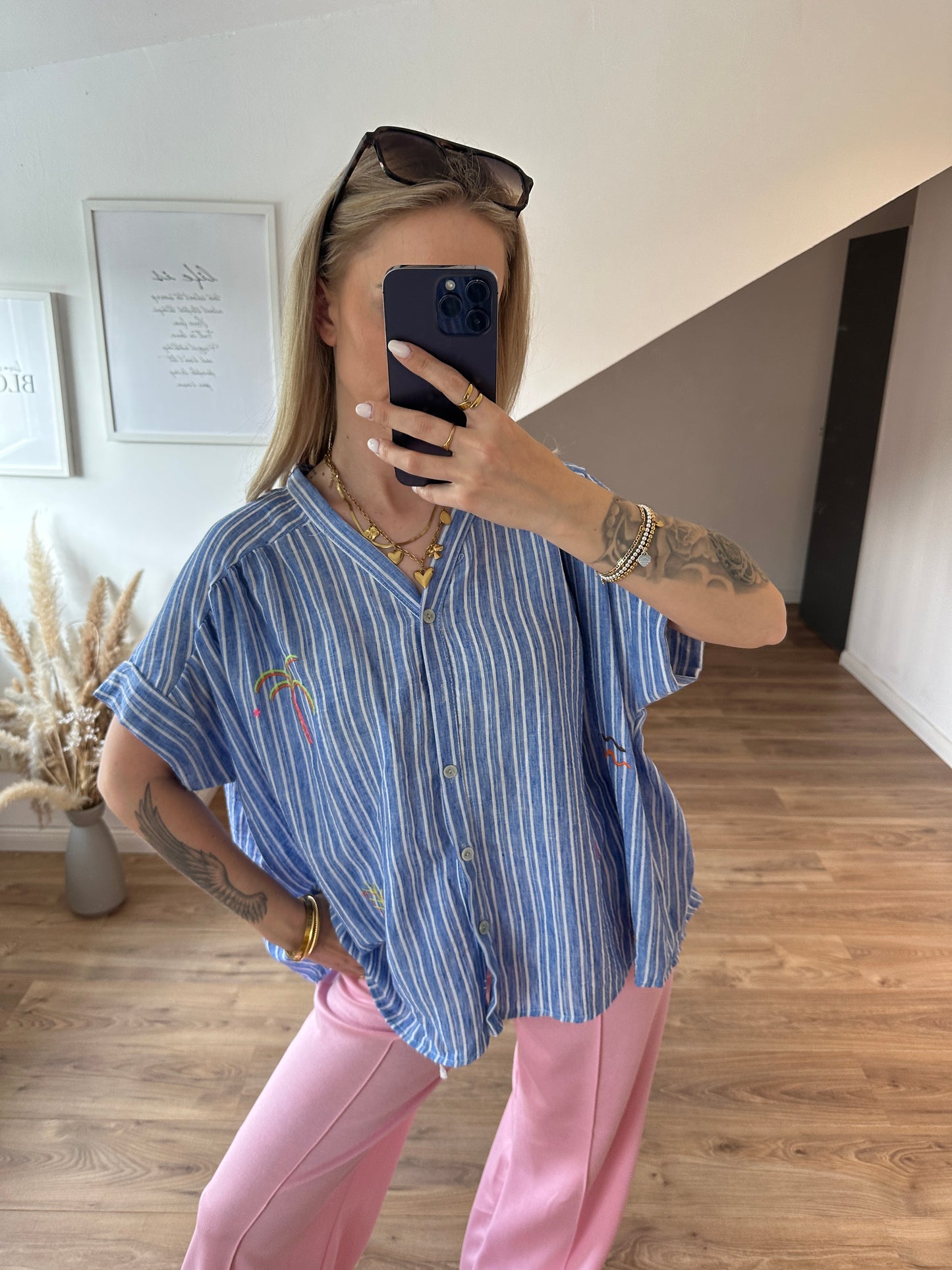 Kurzarm Bluse Beach Beige