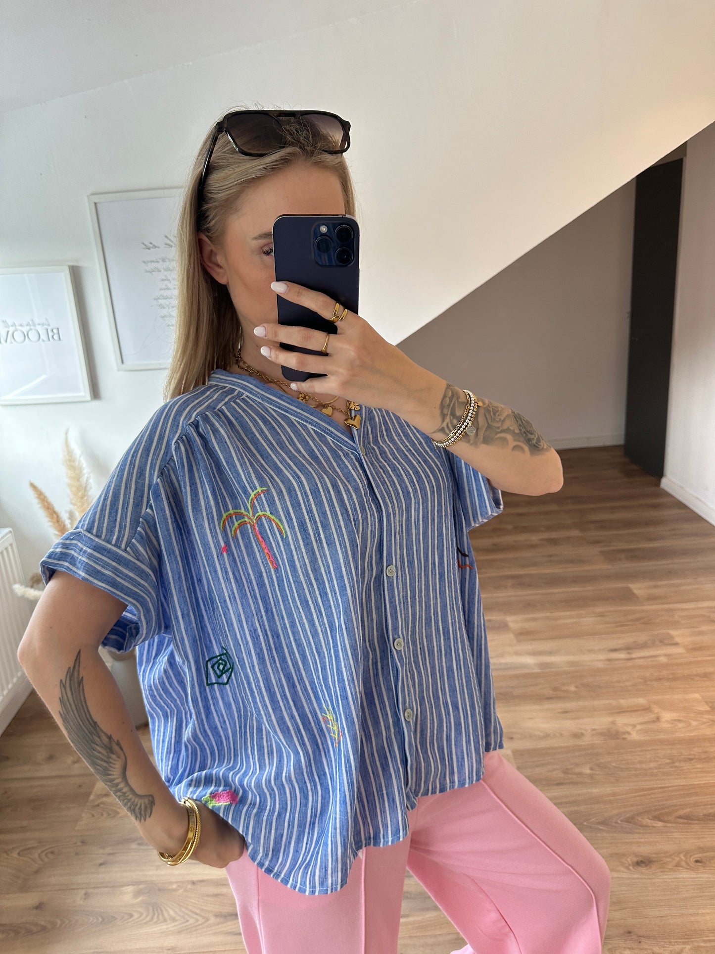 Kurzarm Bluse Beach Beige