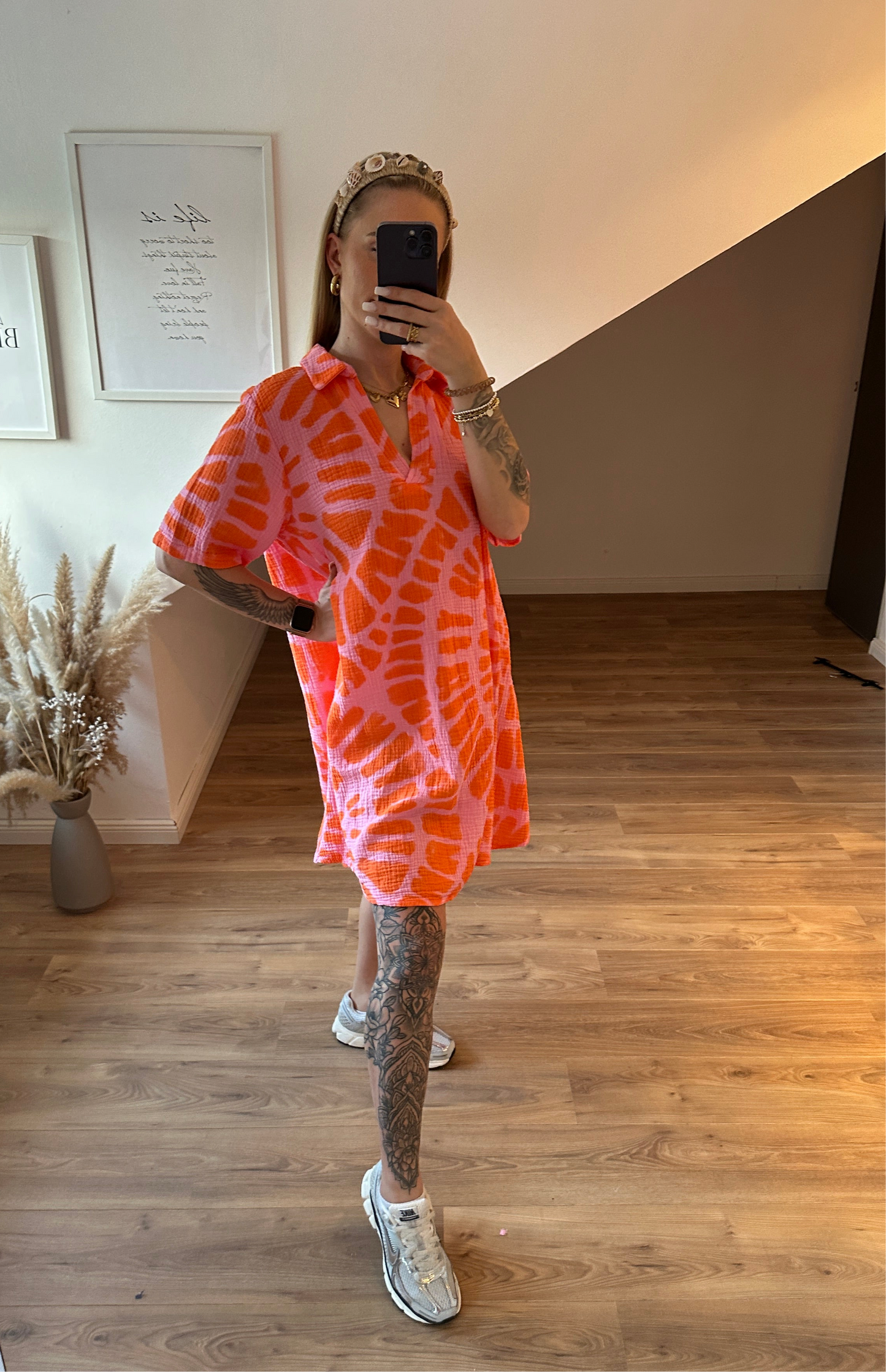 Musselin Kleid Orange Rosa