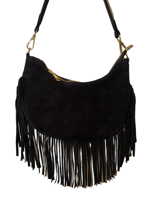 Wildleder Fransen Tasche ”Susu“ Schwarz