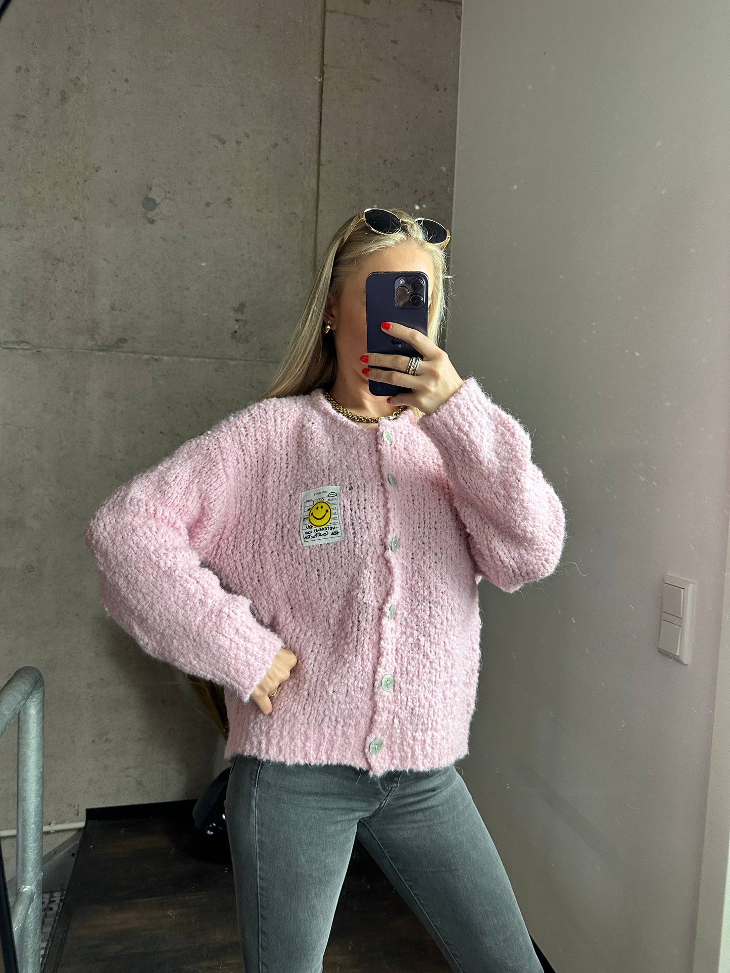 Smiley Cardigan Rosa