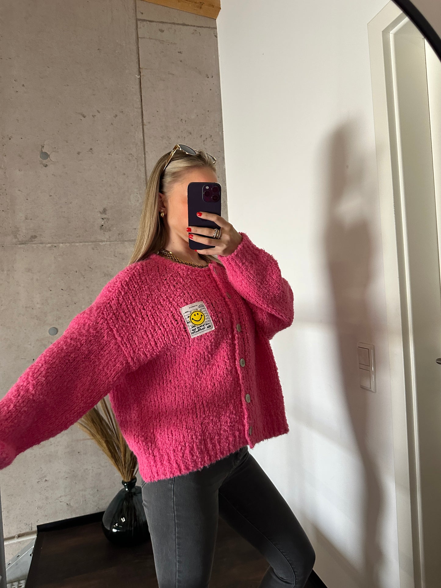 Smiley Cardigan NeonPink