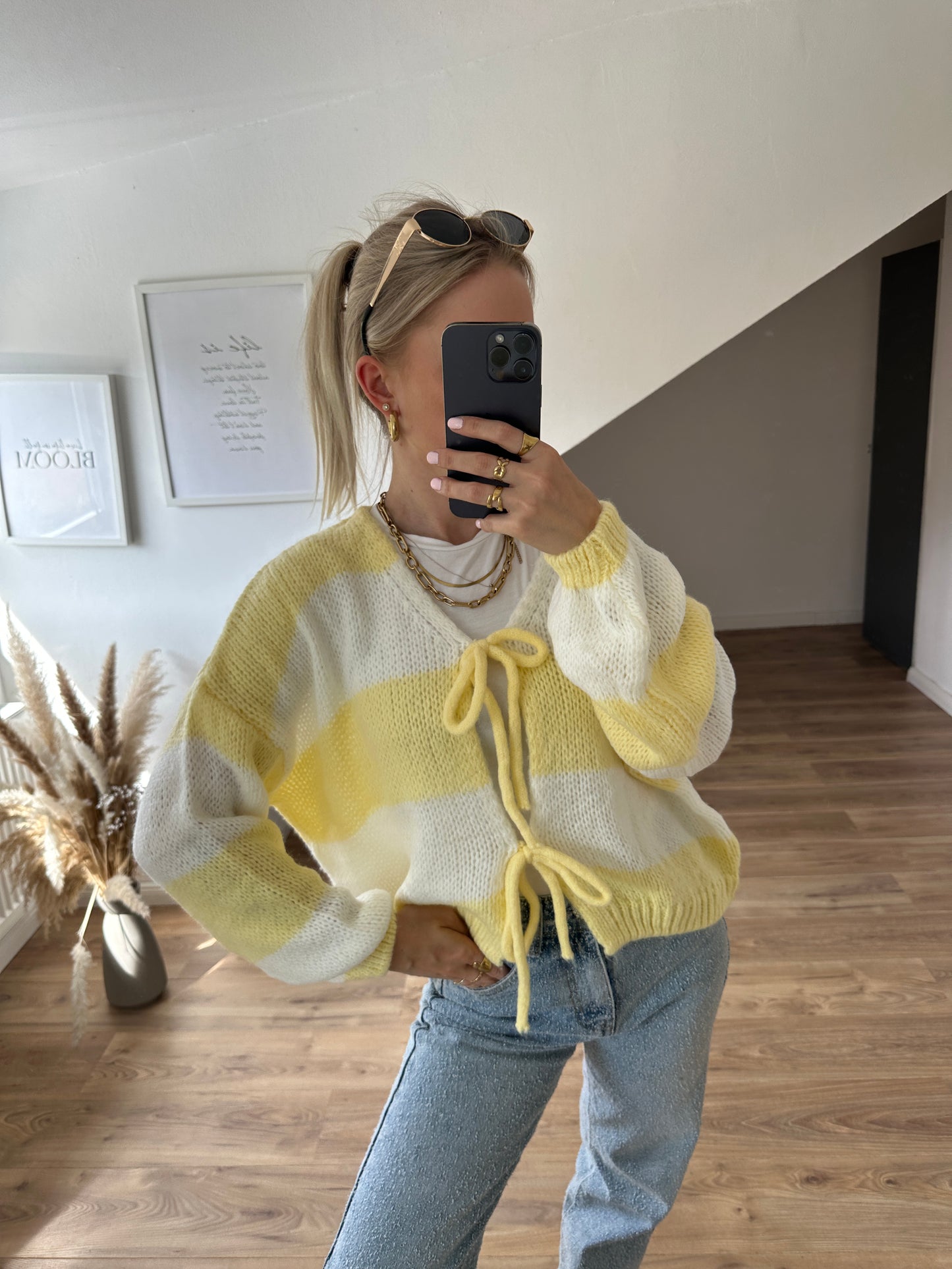 Knoten Cardigan "Leni" Streifi Gelb Weiß