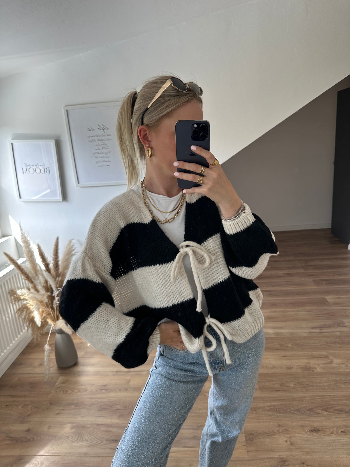 Knoten Cardigan "Leni" Streifi Schwarz Weiss