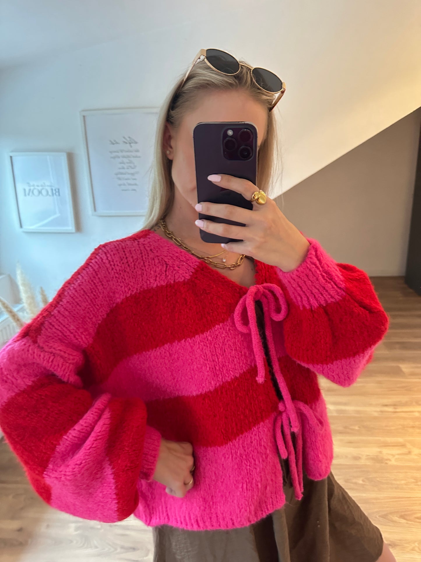 Knoten Cardigan "Leni" Neon Pink Rot