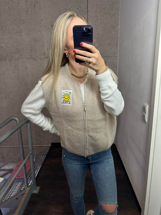 Weste mit Reißverschluss Smiley Beige