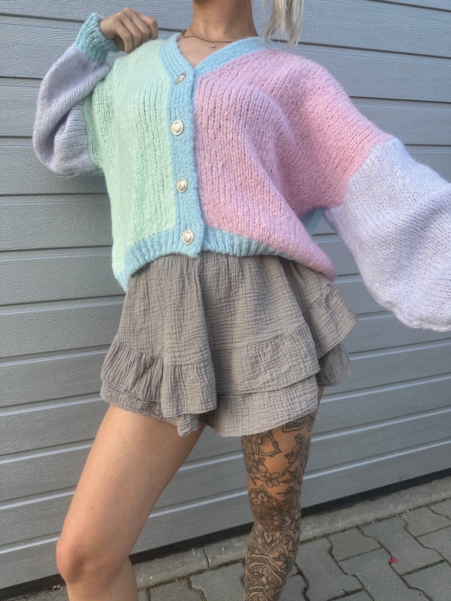 Cardigan "Marshmello" Hellblau Rosa Mint Flieder