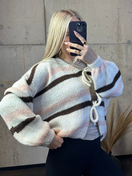 Knoten Cardigan "Leni" Streifi Braun/Apricot/Weiß