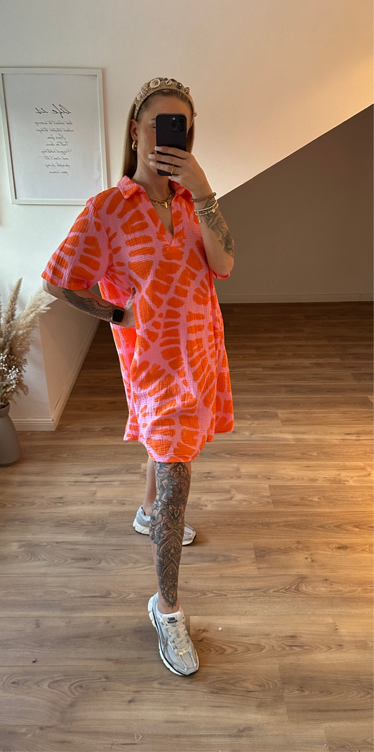 Musselin Kleid Orange Rosa