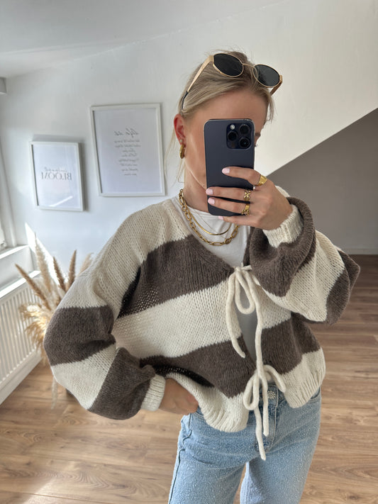 Knoten Cardigan "Leni" Streifi Braun Creme