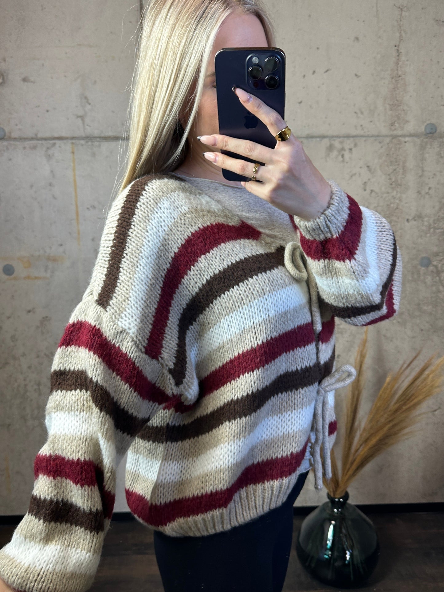 Knoten Cardigan "Leni" Streifi Braun/Bordeaux/Beige