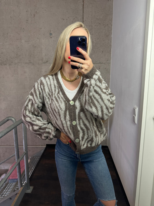 Zebra Cardigan Taupe Beige