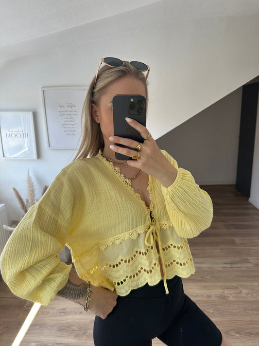 Musselin Bluse Boho Gelb