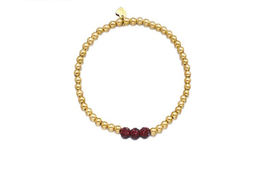 Goldenes Kugelarmband 3 Rot Glitzer