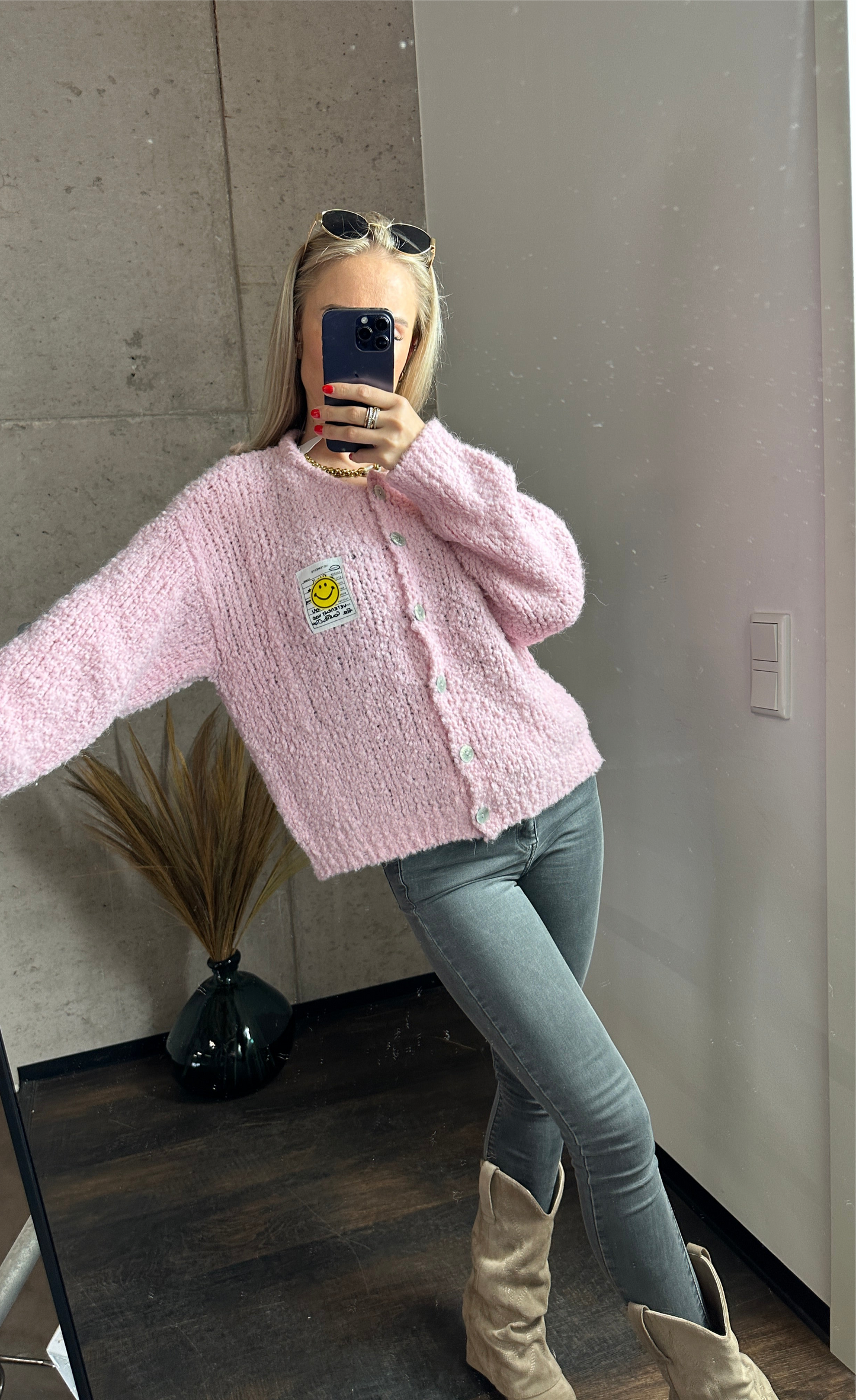Smiley Cardigan Rosa