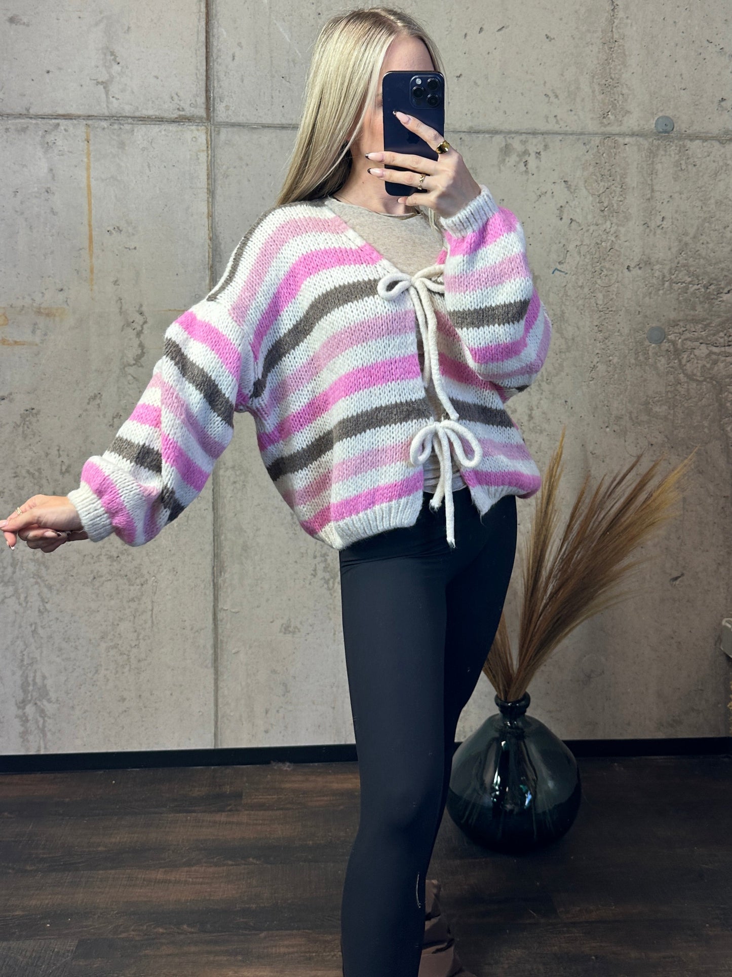 Knoten Cardigan "Leni" Streifi Rosa/Taupe/Weiß