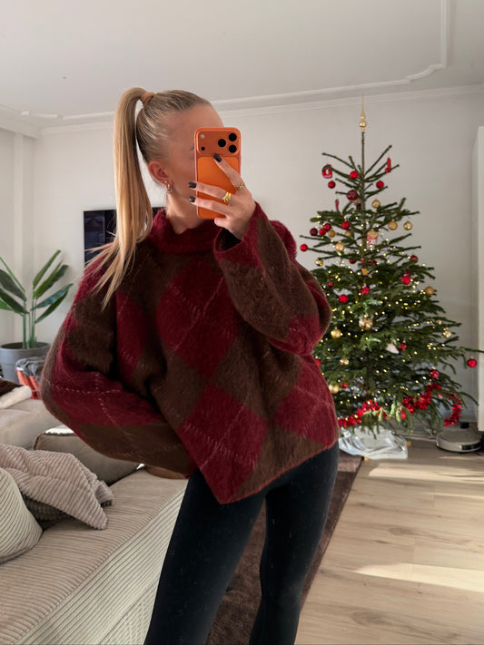 Pullover Kuschelweich Karo Rot Braun