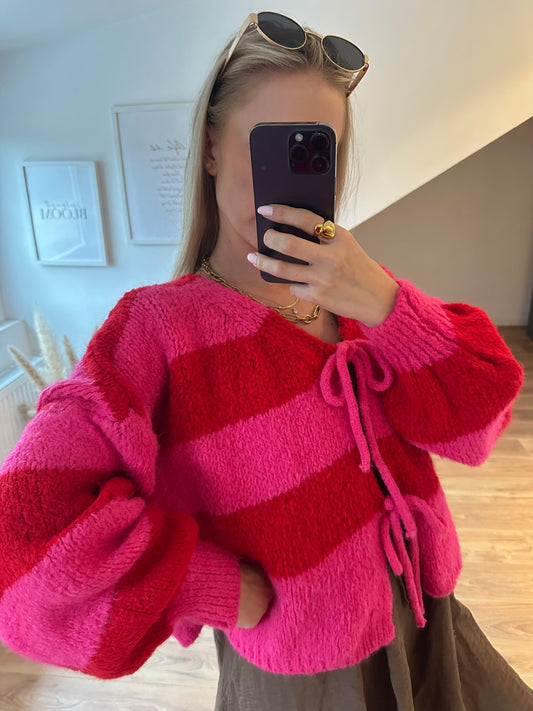 Knoten Cardigan "Leni" Neon Pink Rot
