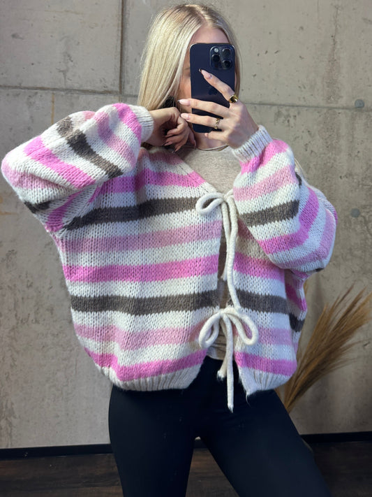 Knoten Cardigan "Leni" Streifi Rosa/Taupe/Weiß