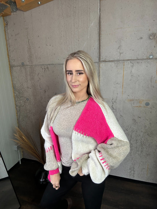 Cardigan „Tricolor“ Beige/Creme/Pink