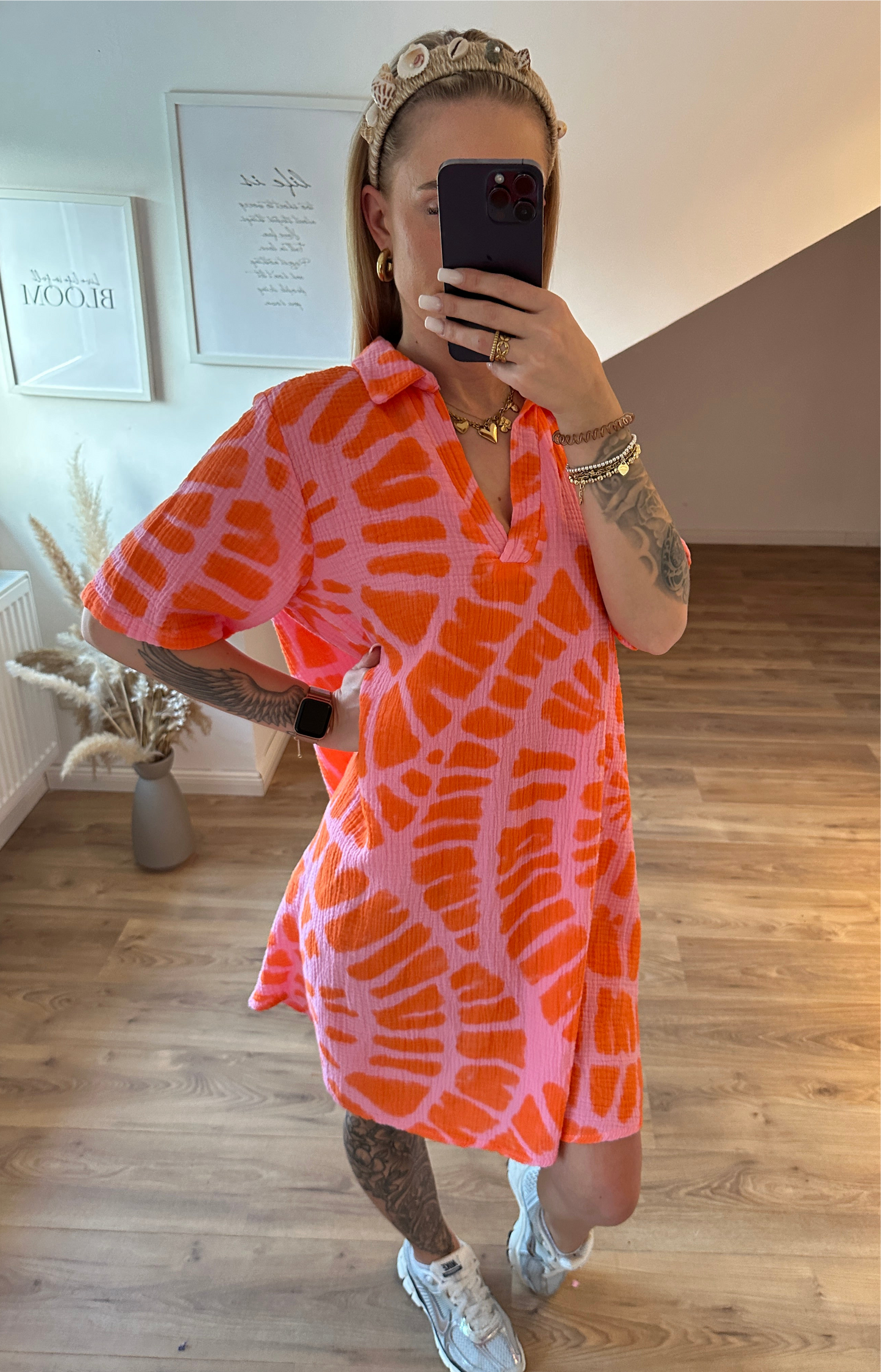 Musselin Kleid Orange Rosa