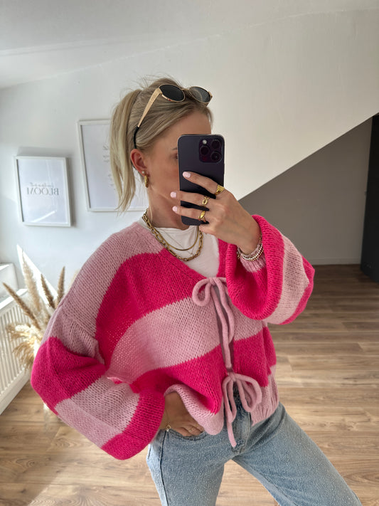 Knoten Cardigan "Leni" Streifi Rosa Pink