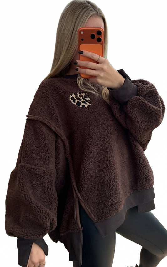 Pullover Teddy Heart Dunkelbraun