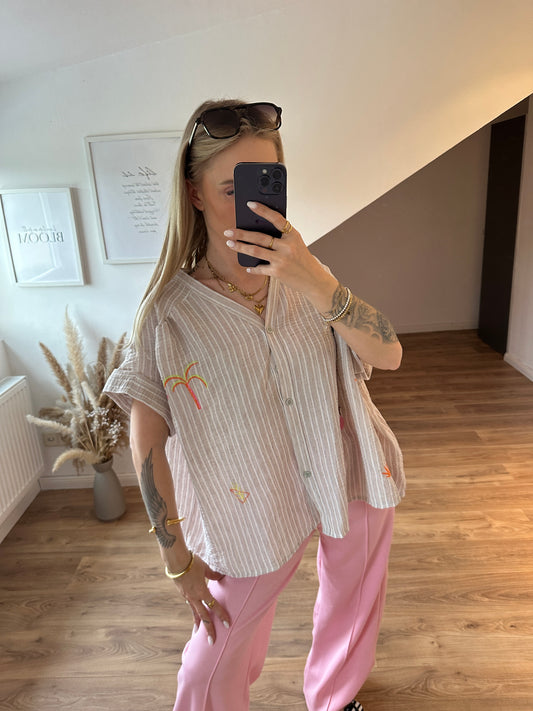 Kurzarm Bluse Beach Beige