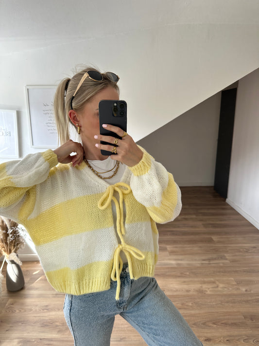 Knoten Cardigan "Leni" Streifi Gelb Weiß