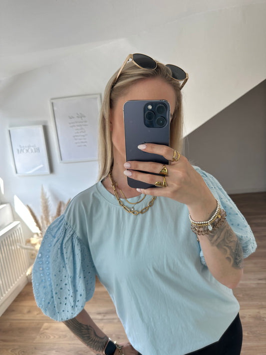 T-Shirt mit Pufferärmelchen Hellblau