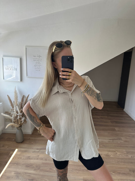 Musselin Bluse Celine kurzarm Beige