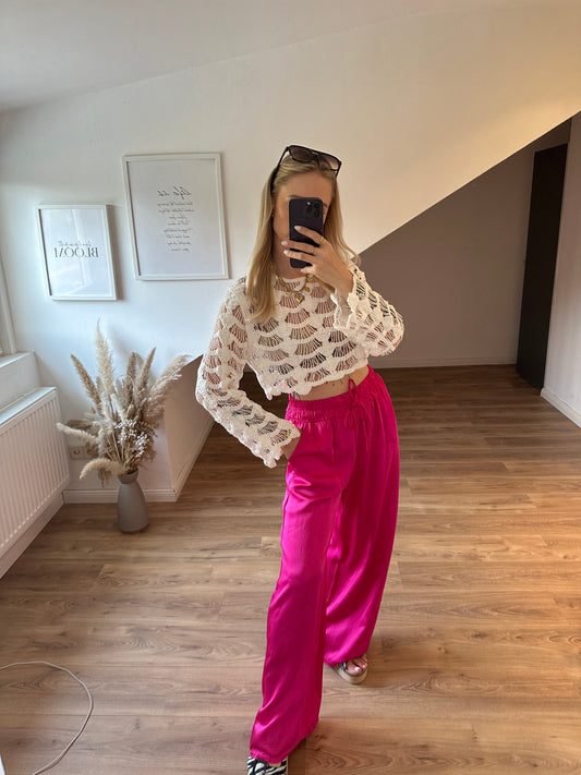 Strickoberteil Langarm Weiß