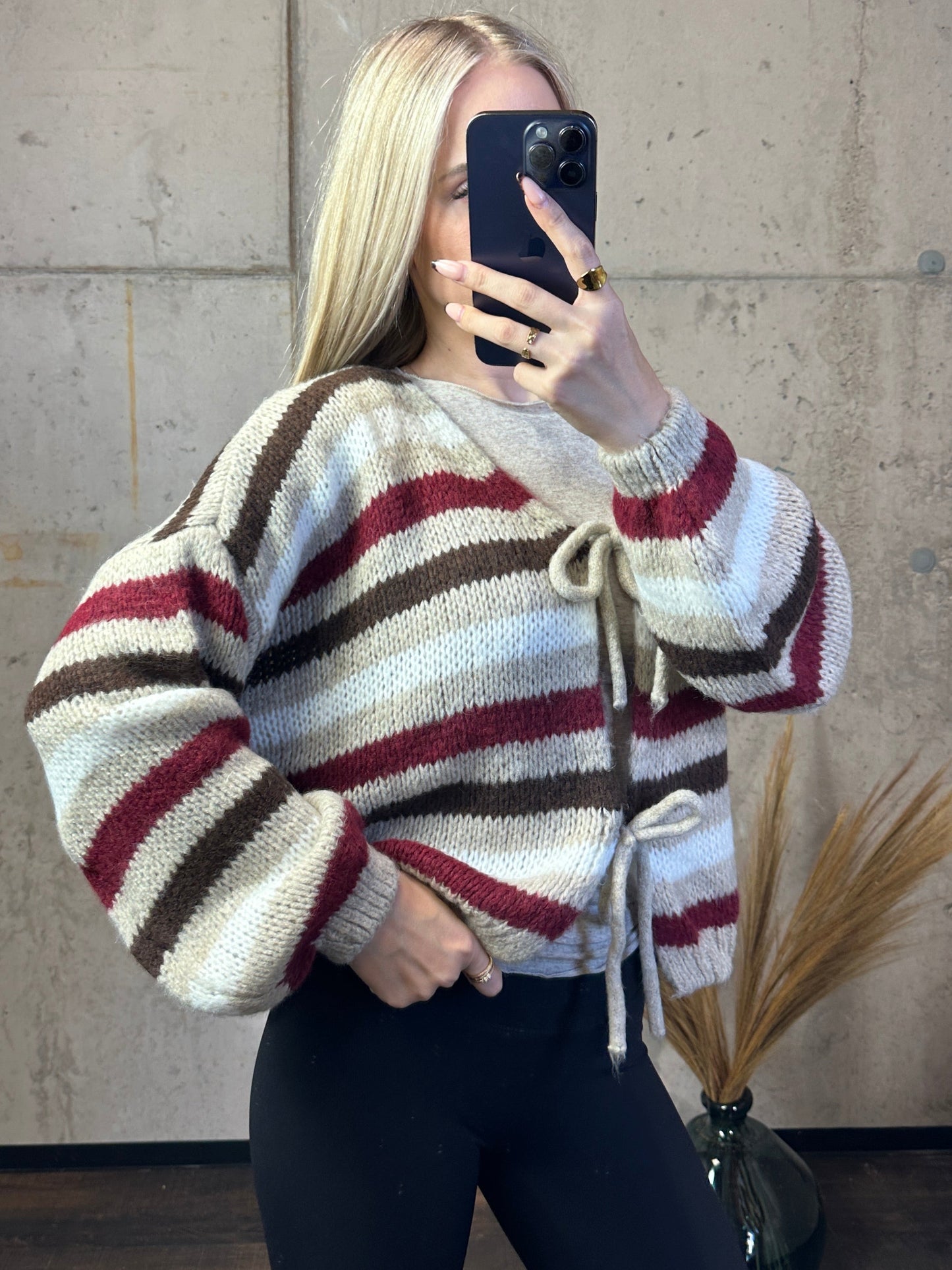 Knoten Cardigan "Leni" Streifi Braun/Bordeaux/Beige