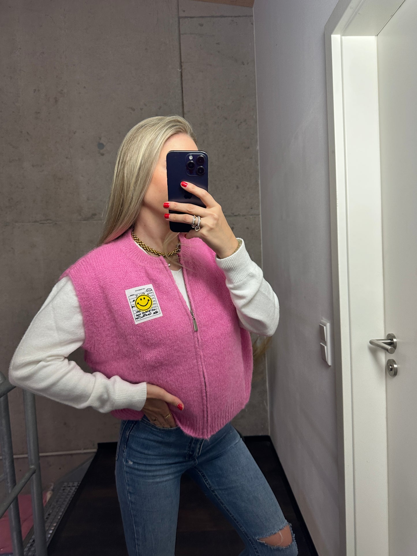Weste mit Reißverschluss Smiley Rosa