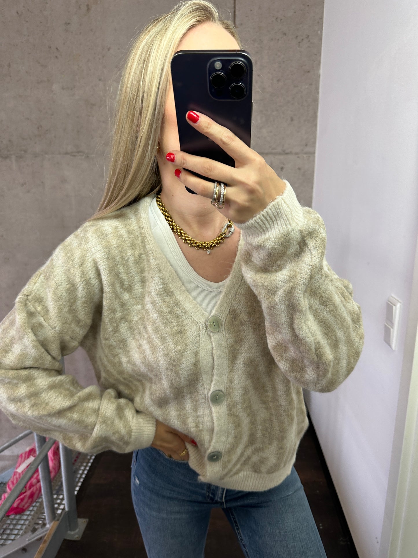 Zebra Cardigan Creme Beige