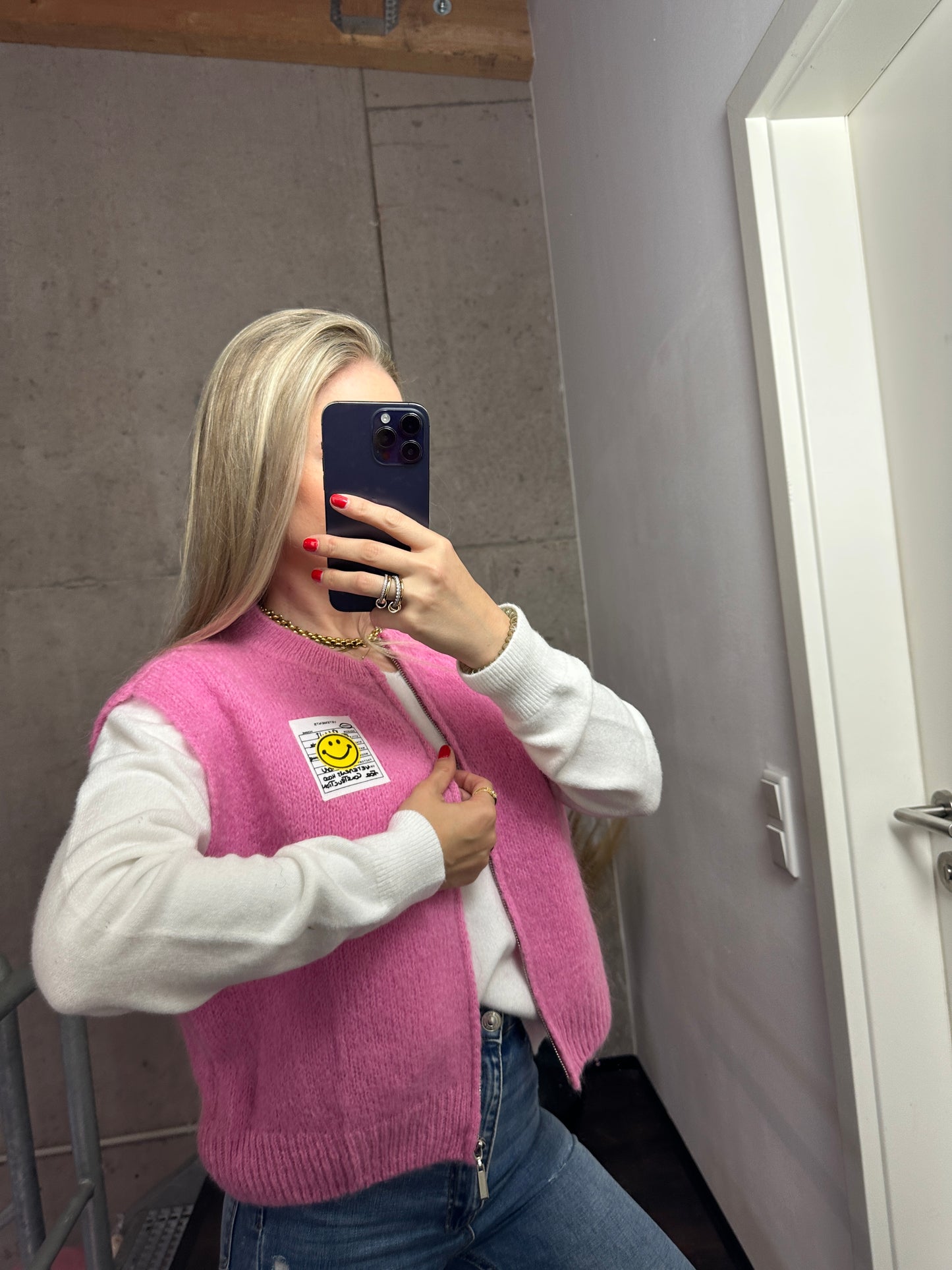 Weste mit Reißverschluss Smiley Rosa