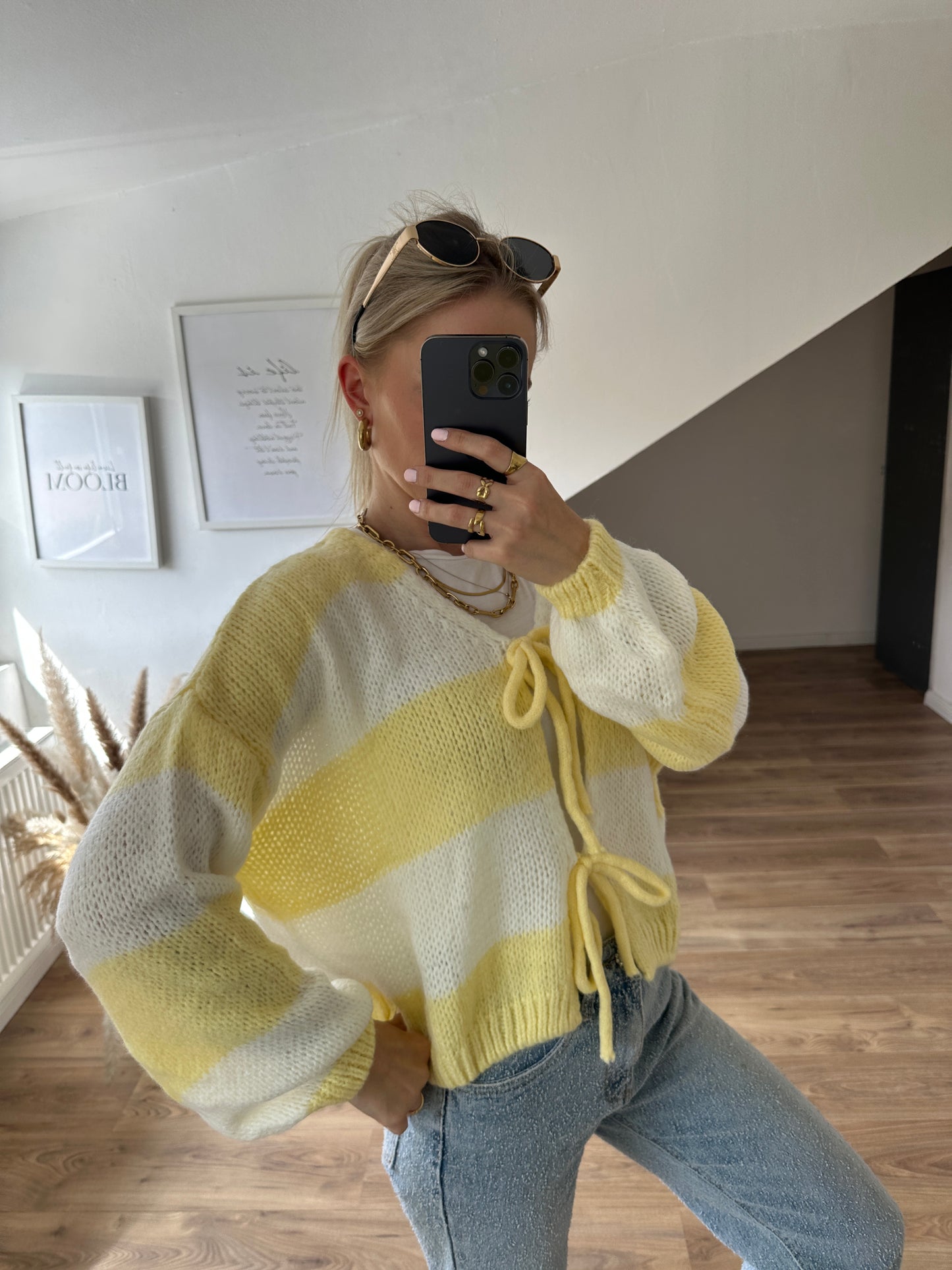 Knoten Cardigan "Leni" Streifi Gelb Weiß