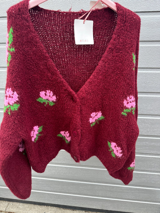 Cardigan Blumi Bordeauxrot