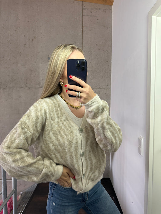 Zebra Cardigan Creme Beige