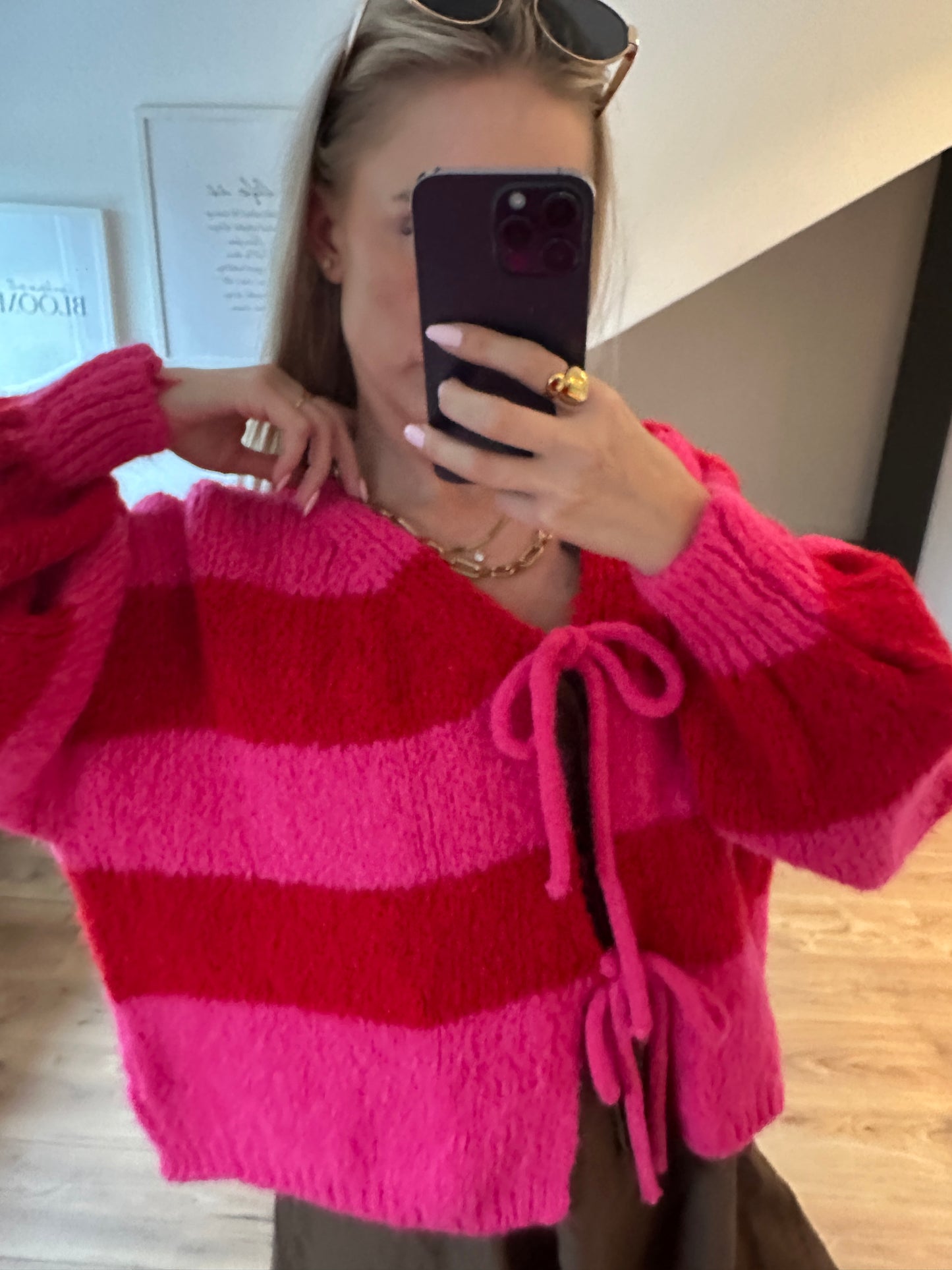 Knoten Cardigan "Leni" Neon Pink Rot