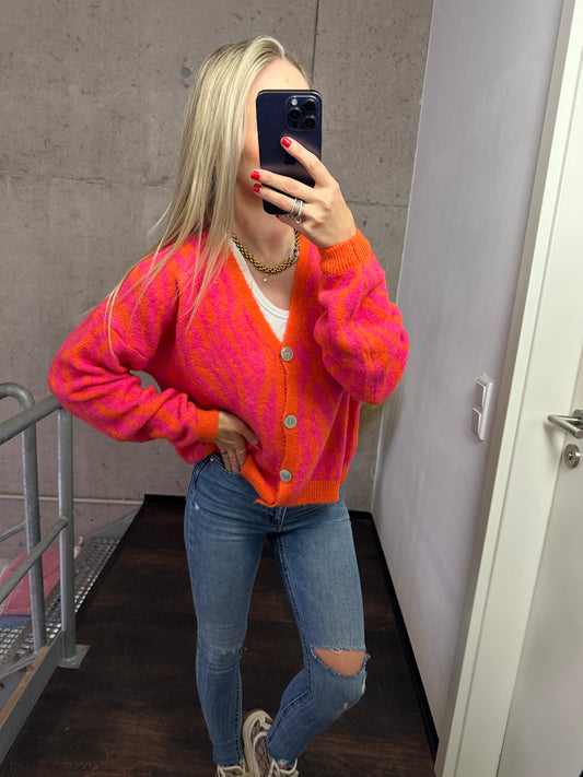 Zebra Cardigan Orange Pink