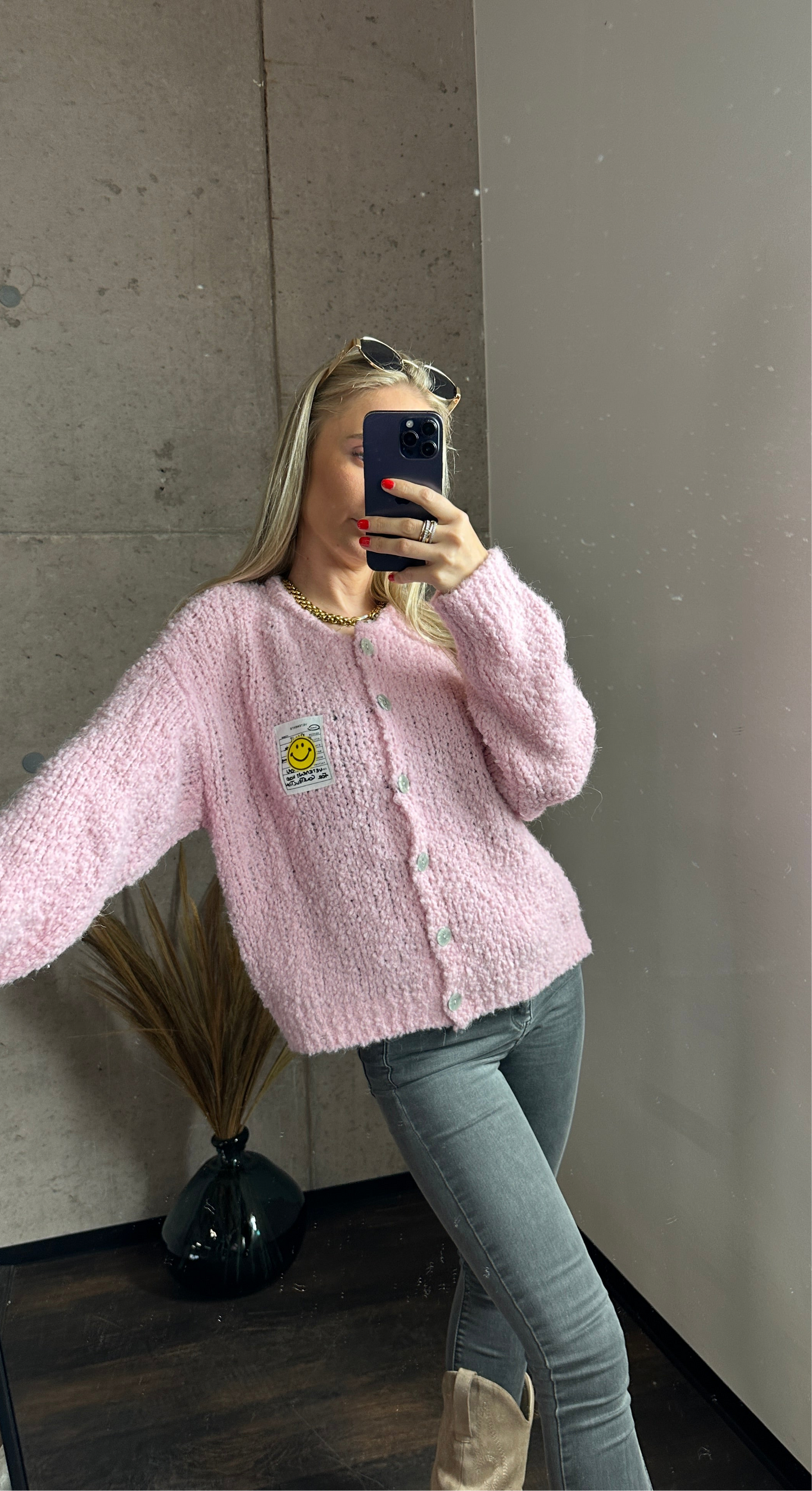 Smiley Cardigan Rosa