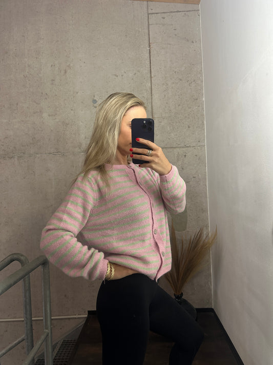 Cardigan Knöpfi Rundhals Rosa Mint