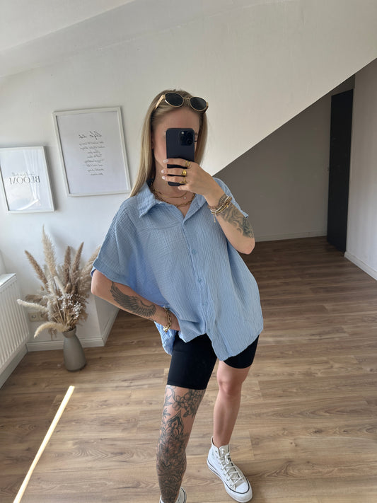 Musselin Bluse Celine kurzarm Hellblau