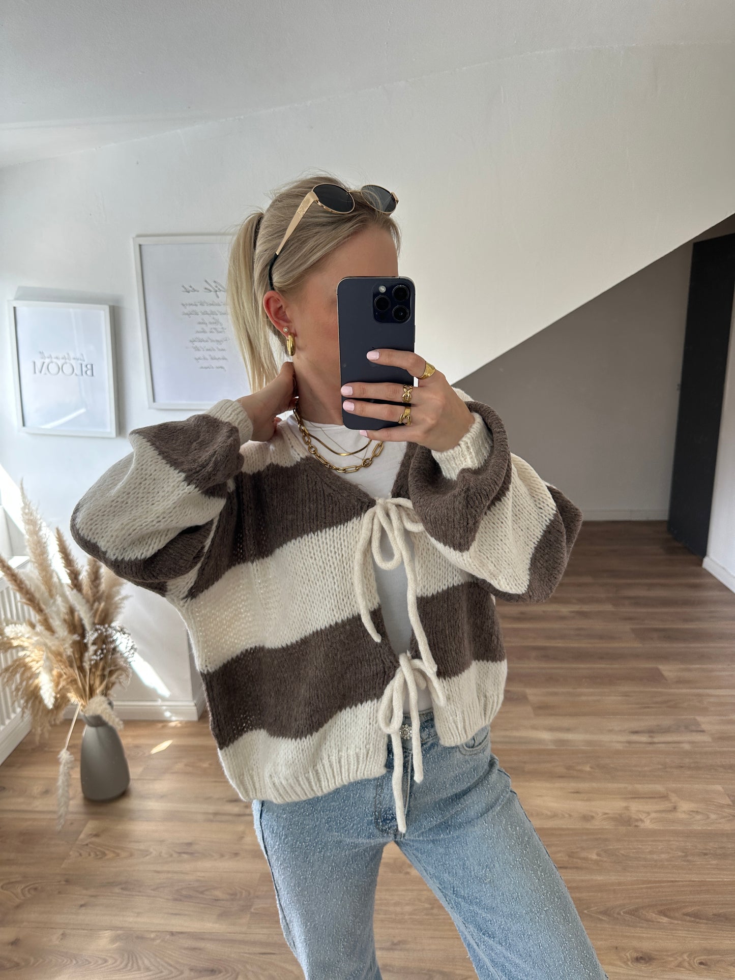 Knoten Cardigan "Leni" Streifi Braun Creme