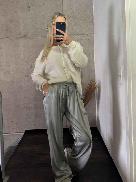 Plissee Hose Seiden Optik Silber