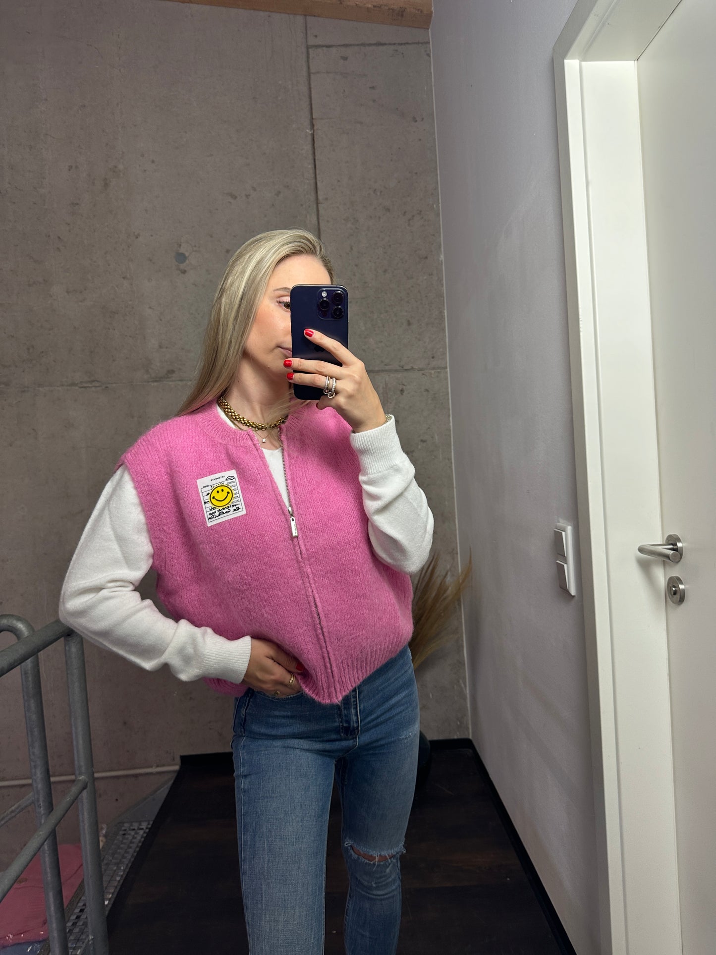 Weste mit Reißverschluss Smiley Rosa