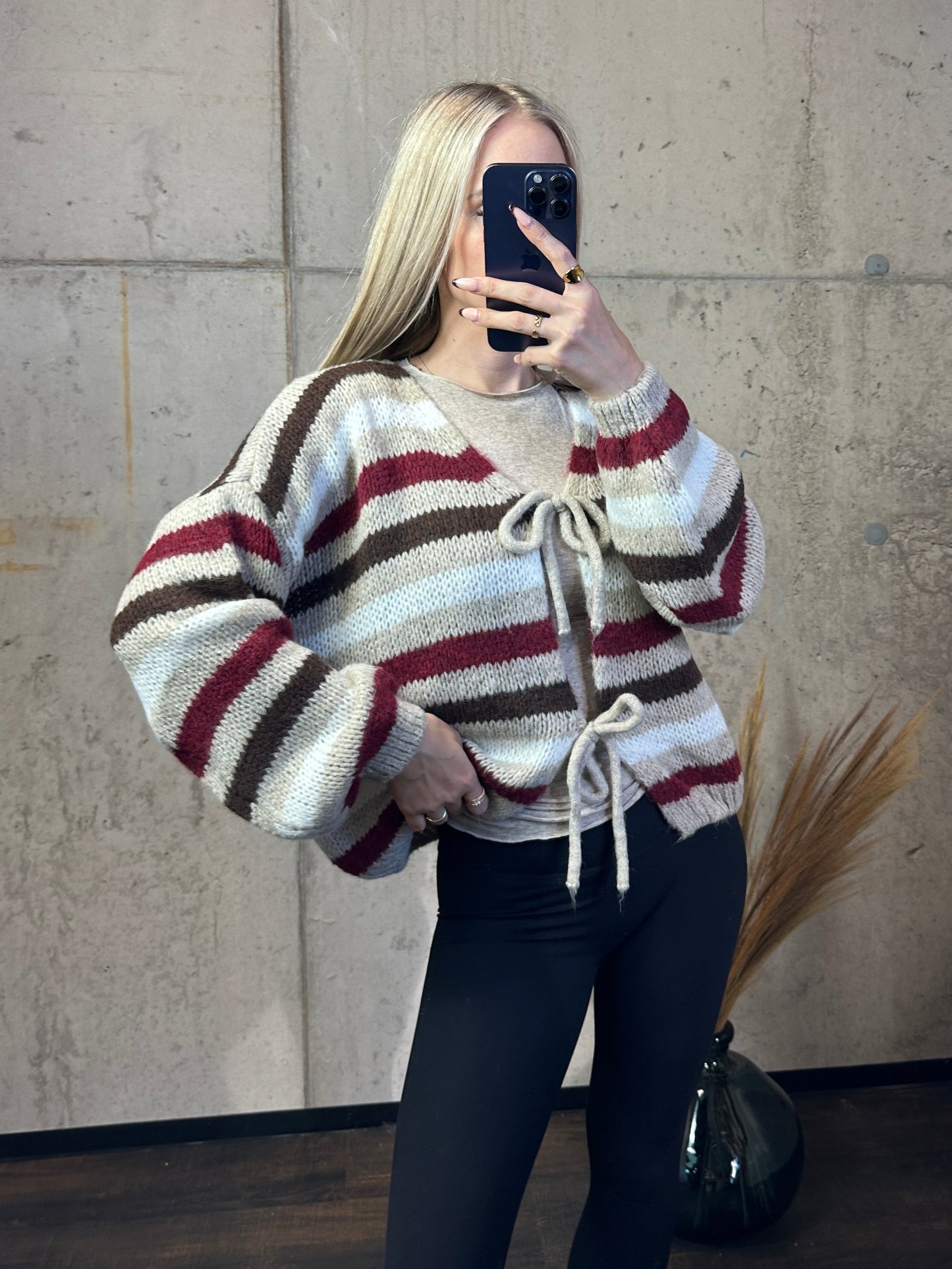 Knoten Cardigan "Leni" Streifi Braun/Bordeaux/Beige